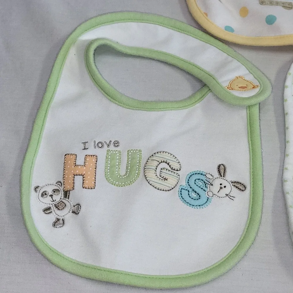 Carters Baby Bibs and Wash‎ Cloths Set Kids OS Green Yellow Good 7pc Lot